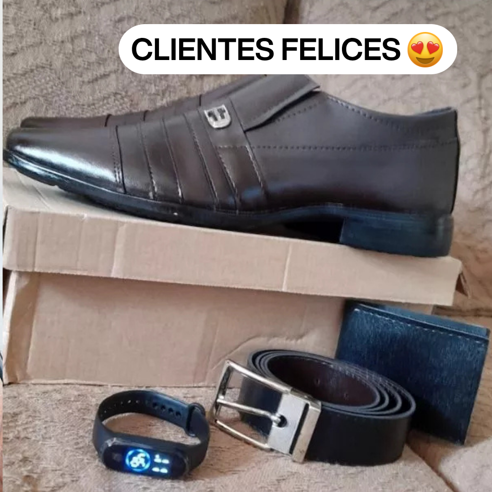 [¡COMPRÁ 1 Y LLEVATE 3 DE REGALO!] Zapatos de Cuero Premium + Cinturón + Billetera + Reloj Digital