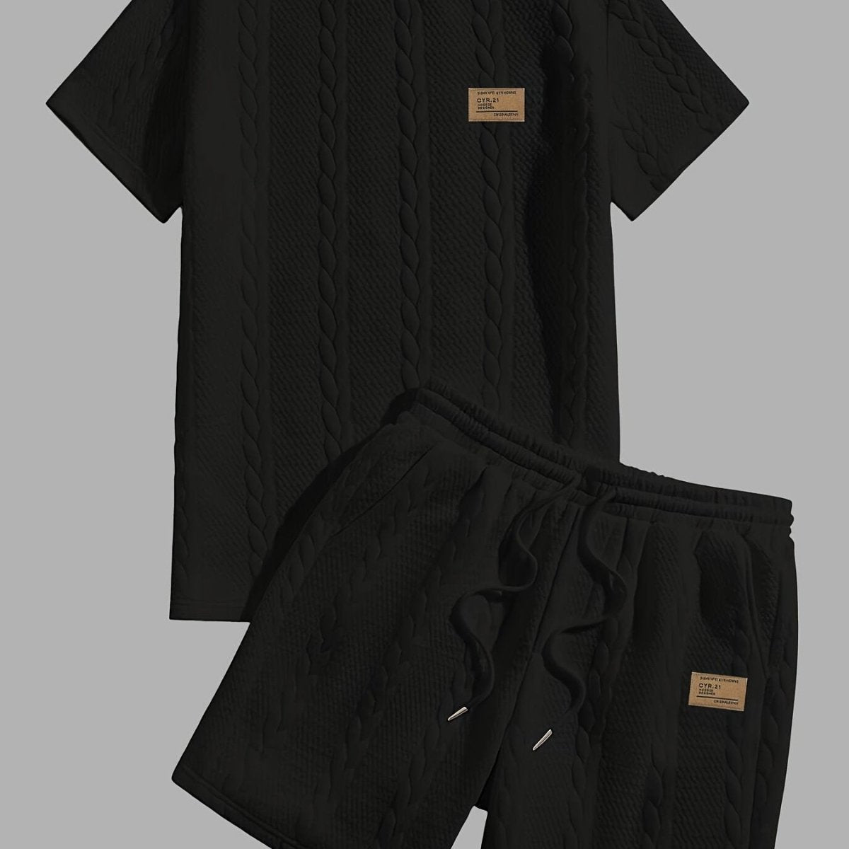 Camiseta de manga curta e shorts com cordão - Marrom, Conjunto de verão